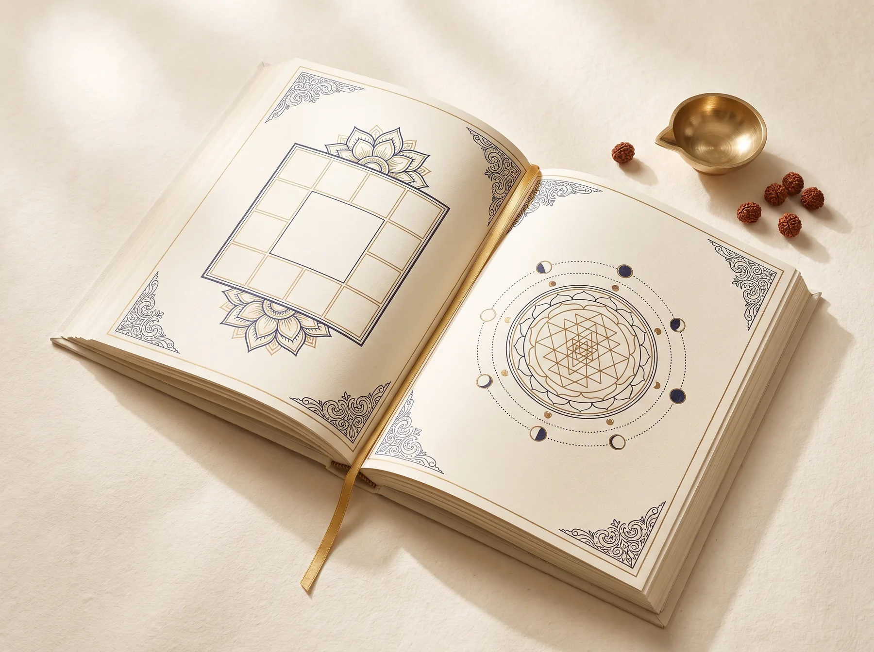 A JASTRIKA natal chart: a golden grid of houses on deep blue